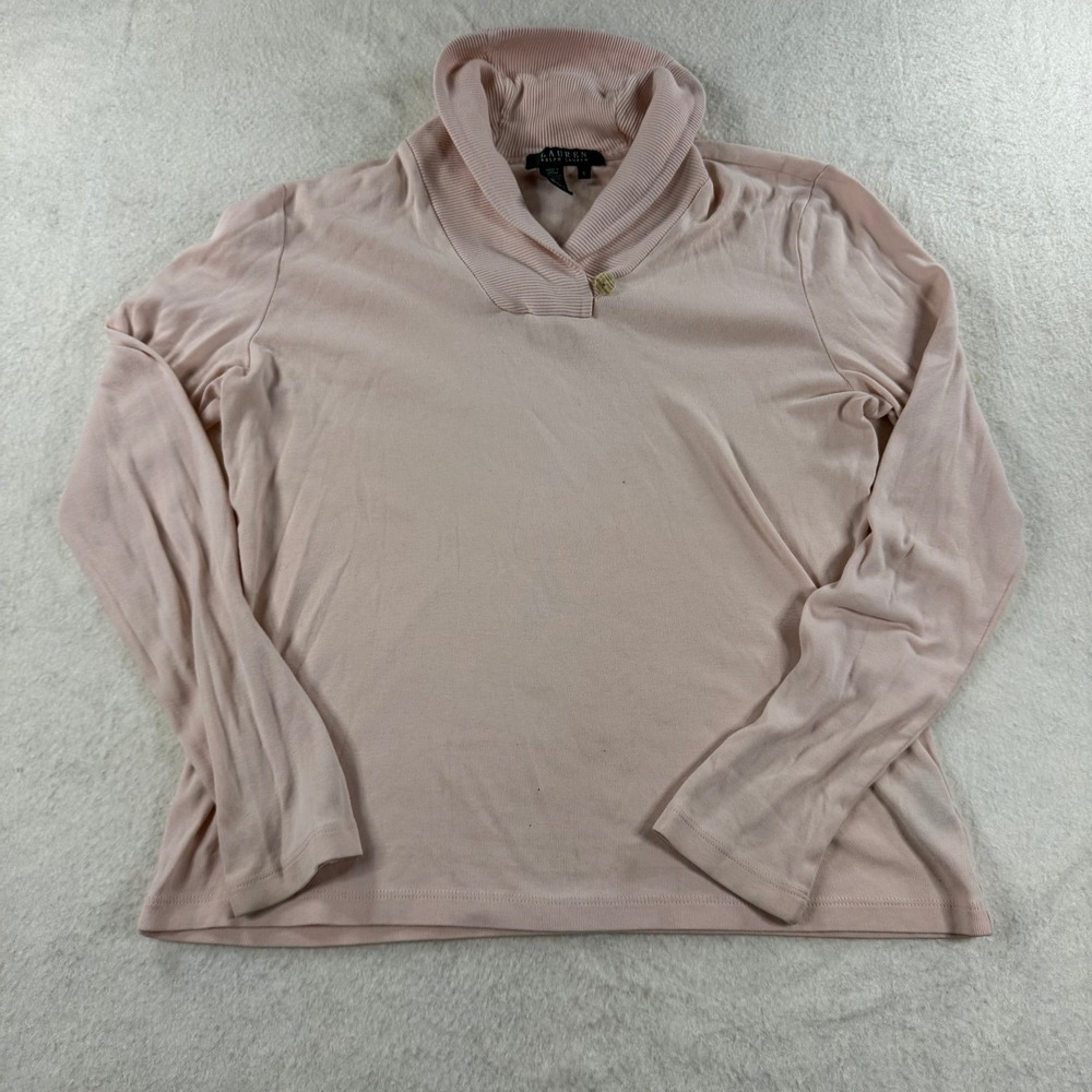 Lauren Ralph Lauren Shawl Collar Top Women S Pink Cotton Long Sleeve Preppy